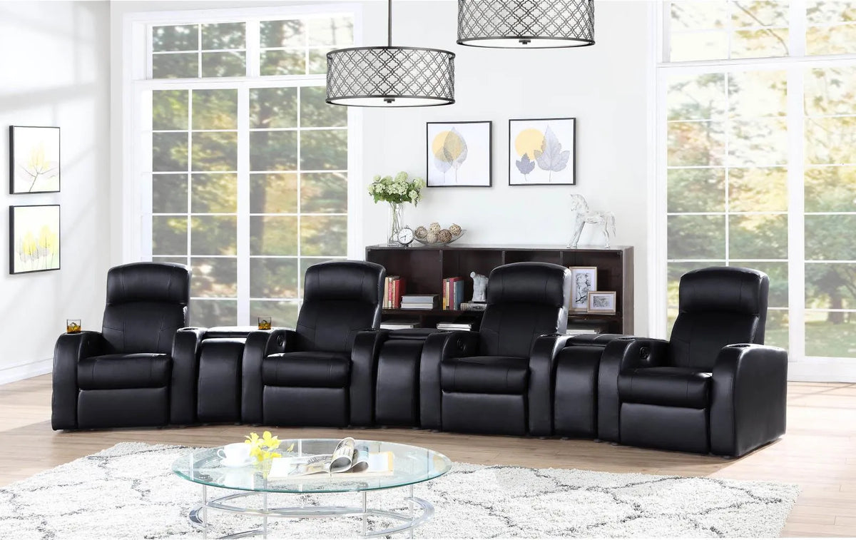 Cyrus Black Upholstered 7-Piece Reclining Living Room Set by Coaster at Eve Furniture