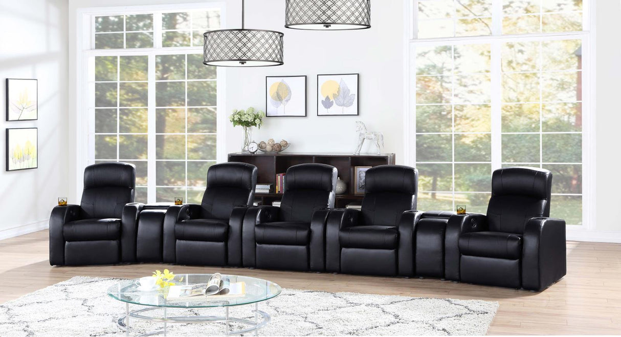 Cyrus Black Upholstered 7-Piece Reclining Living Room Set by Coaster at Eve Furniture
