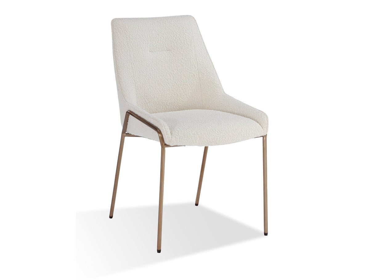 Cyrus Upholstered Dining Chair in Cottage Cheese Boucle and Brushed Bronze Metal (Set of 2) by Modus Furniture at Eve Furniture