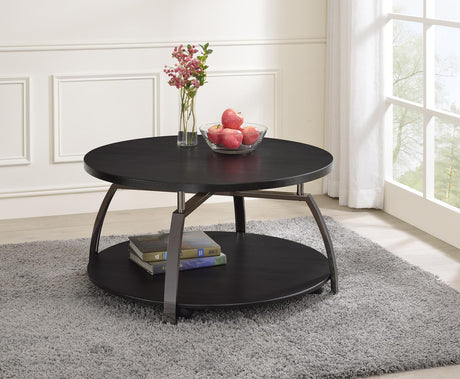 Dacre Dark Gray/Black Nickel Round Coffee Table by Coaster at Eve Furniture