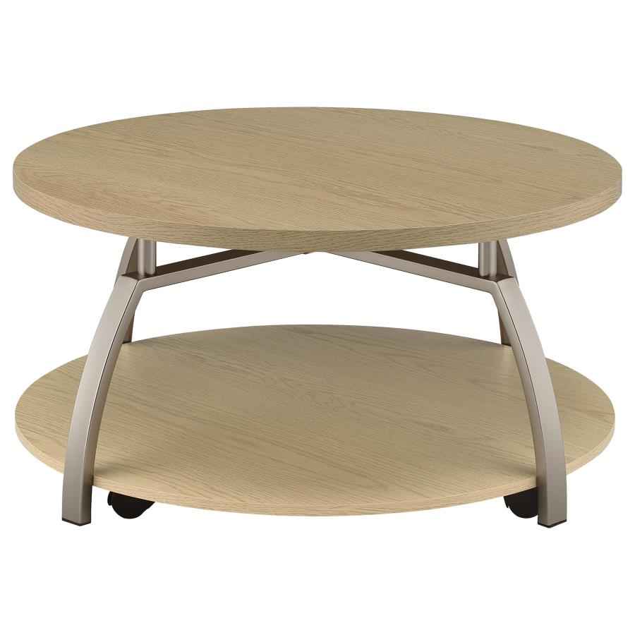 Dacre Greige Round Engineered Wood Top Coffee Table by Coaster at Eve Furniture