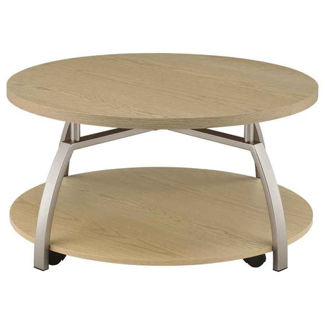 Dacre Greige Round Engineered Wood Top Coffee Table by Coaster at Eve Furniture