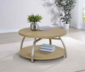 Dacre Greige Round Engineered Wood Top Coffee Table by Coaster at Eve Furniture