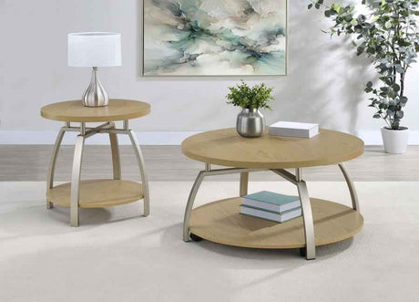 Dacre Greige Round Engineered Wood Top Side End Table by Coaster at Eve Furniture