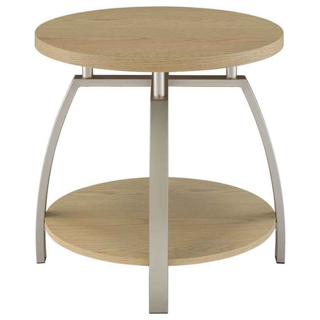 Dacre Greige Round Engineered Wood Top Side End Table by Coaster at Eve Furniture