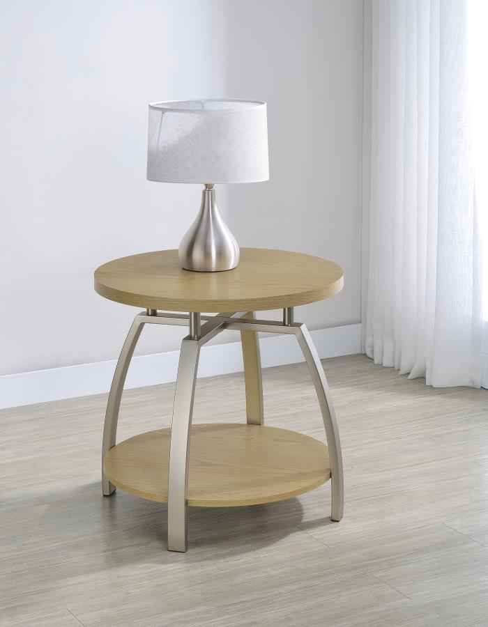 Dacre Greige Round Engineered Wood Top Side End Table by Coaster at Eve Furniture