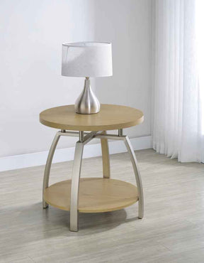 Dacre Greige Round Engineered Wood Top Side End Table by Coaster at Eve Furniture