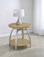Dacre Greige Round Engineered Wood Top Side End Table by Coaster at Eve Furniture