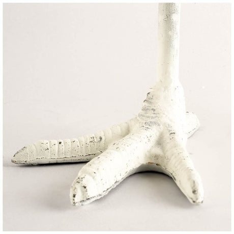 Daffy II Tall White Cast Iron Chicken Foot Table Candle Holder by Mercana at Eve Furniture