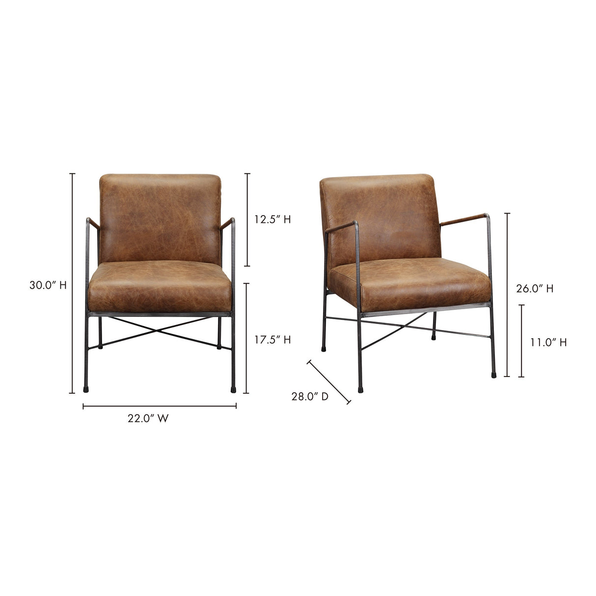 Dagwood Brown Leather Armchair by Moe's Home at Eve Furniture