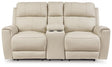 Dahlmoore Almond Power Reclining Loveseat with Console by Ashley at Eve Furniture