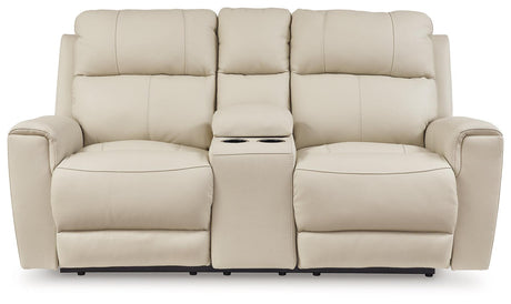 Dahlmoore Almond Power Reclining Loveseat with Console by Ashley at Eve Furniture