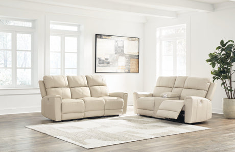 Dahlmoore Almond Power Reclining Sofa and Loveseat by Ashley at Eve Furniture
