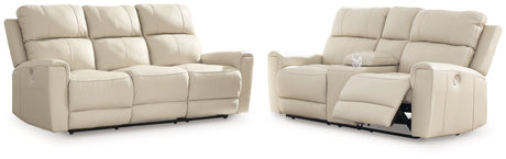 Dahlmoore Almond Power Reclining Sofa and Loveseat by Ashley at Eve Furniture
