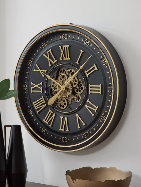 Dairton Black/Gold Finish Wall Clock by Ashley at Eve Furniture