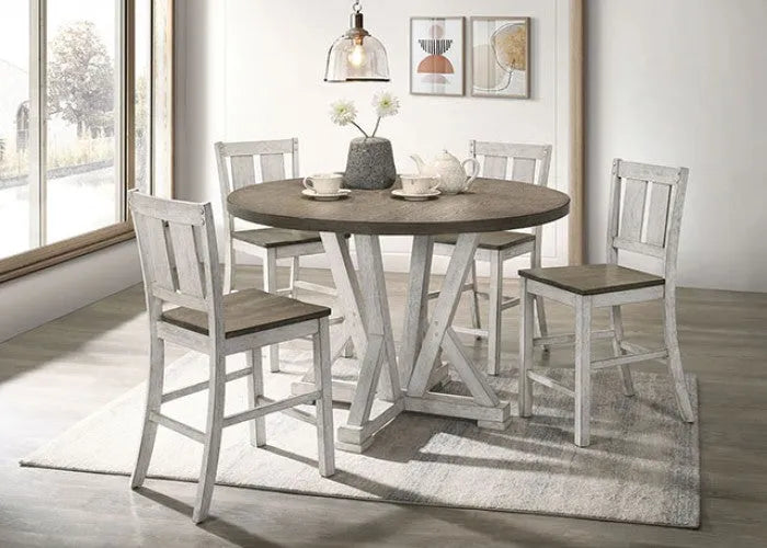 Dakota Antique White/Ash Brown 5-Piece Counter Height Table Set by Furniture of America at Eve Furniture