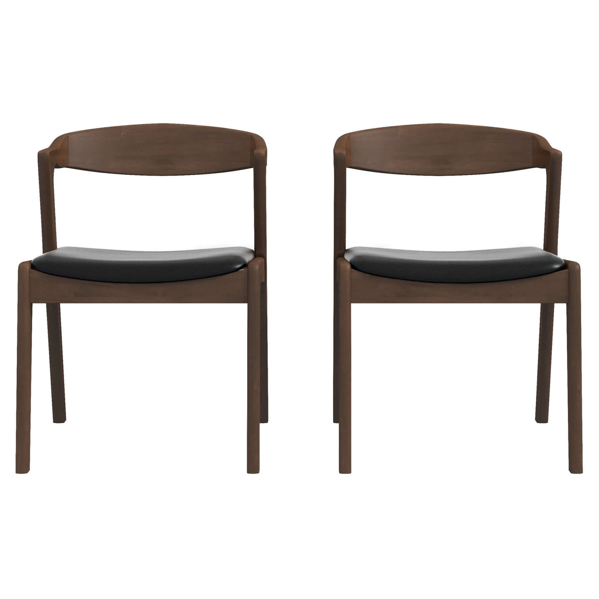 Dakota Mid-Century Modern Solid Wood Velvet Dining Chair (Set of 2) Black Leather