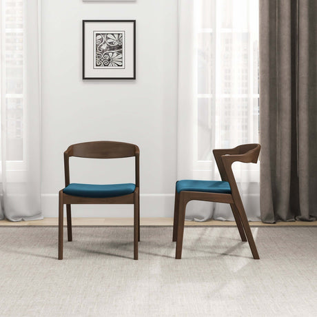 Dakota Mid-Century Modern Solid Wood Velvet Dining Chair (Set of 2) Blue