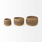 Dakota (Set of 3) Medium Brown Seagrass Round Basket by Mercana at Eve Furniture