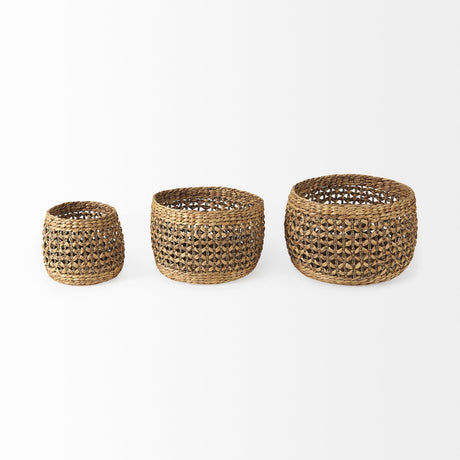 Dakota (Set of 3) Medium Brown Seagrass Round Basket by Mercana at Eve Furniture