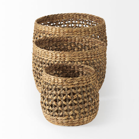 Dakota (Set of 3) Medium Brown Seagrass Round Basket by Mercana at Eve Furniture