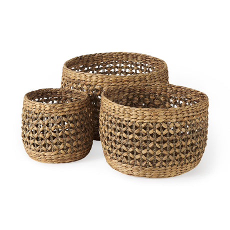 Dakota (Set of 3) Medium Brown Seagrass Round Basket by Mercana at Eve Furniture