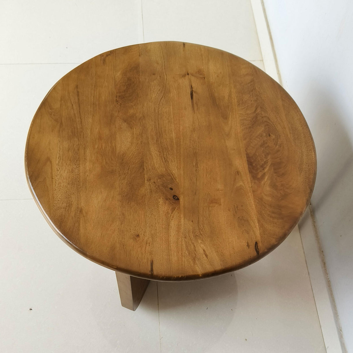 Dale Honey Mango Sculptural Round Solid Mango Wood End Table