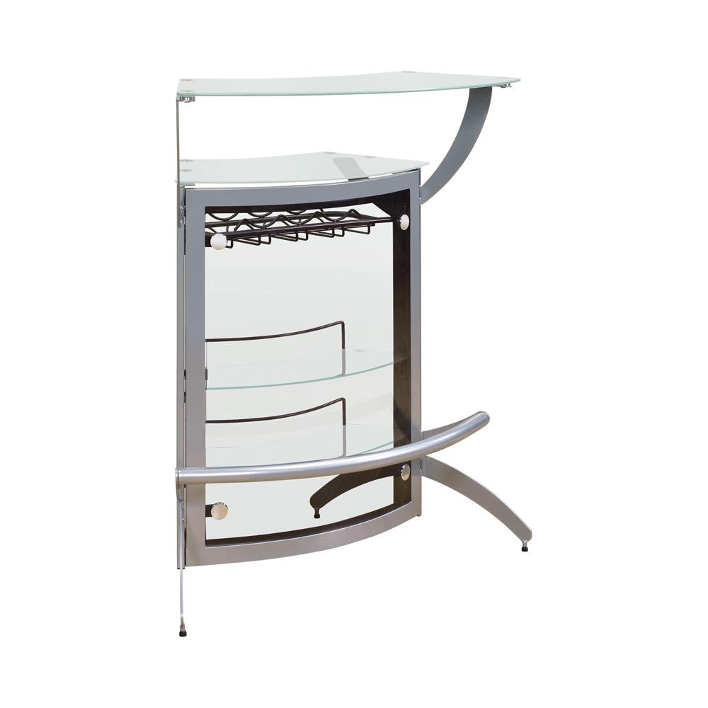 Dallas Silver/Frosted Glass 2-Shelf Bar Unit