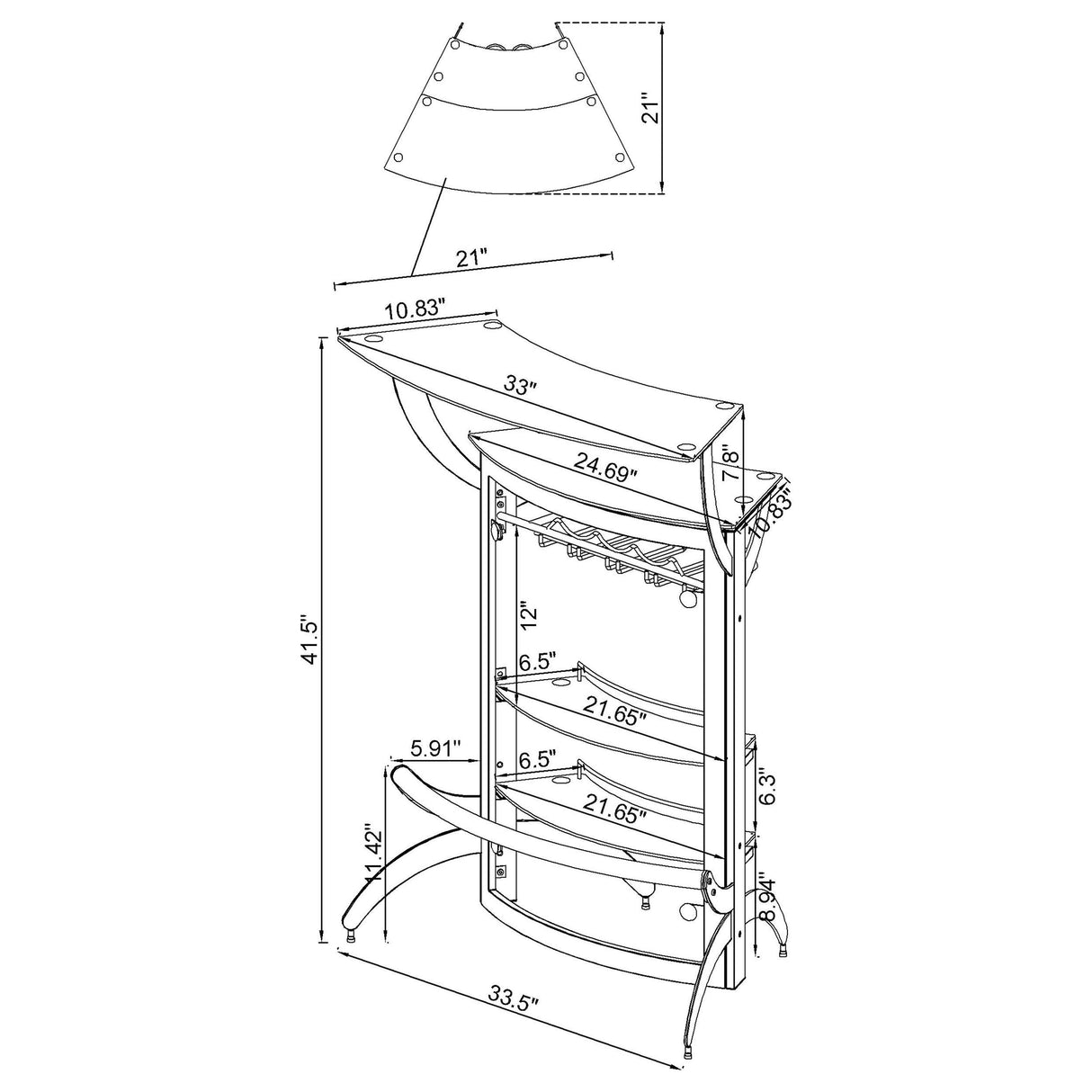 Dallas 2-shelf Home Bar White and Frosted Glass