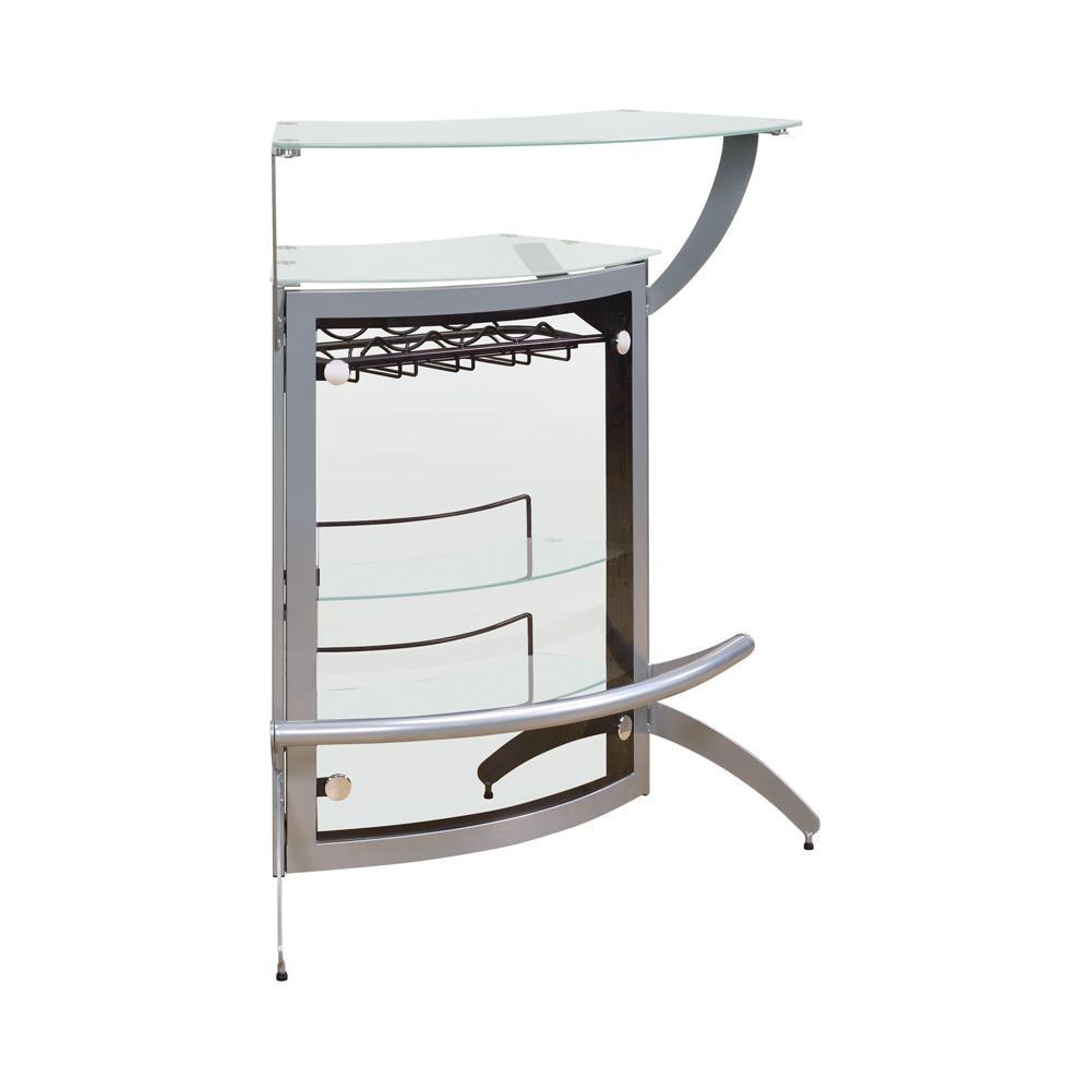 Dallas Silver/Frosted Glass 2-Shelf Bar Unit by Coaster at Eve Furniture