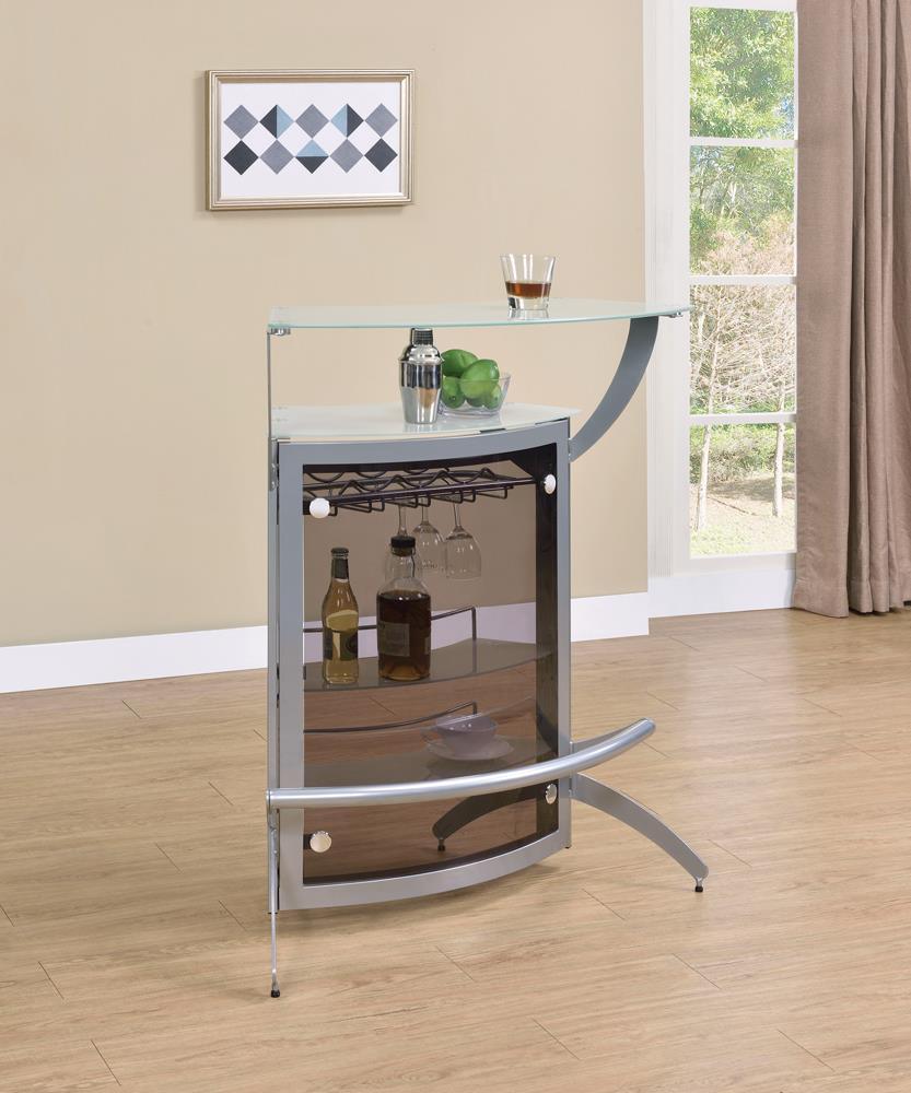 Dallas Silver/Frosted Glass 2-Shelf Bar Unit by Coaster at Eve Furniture