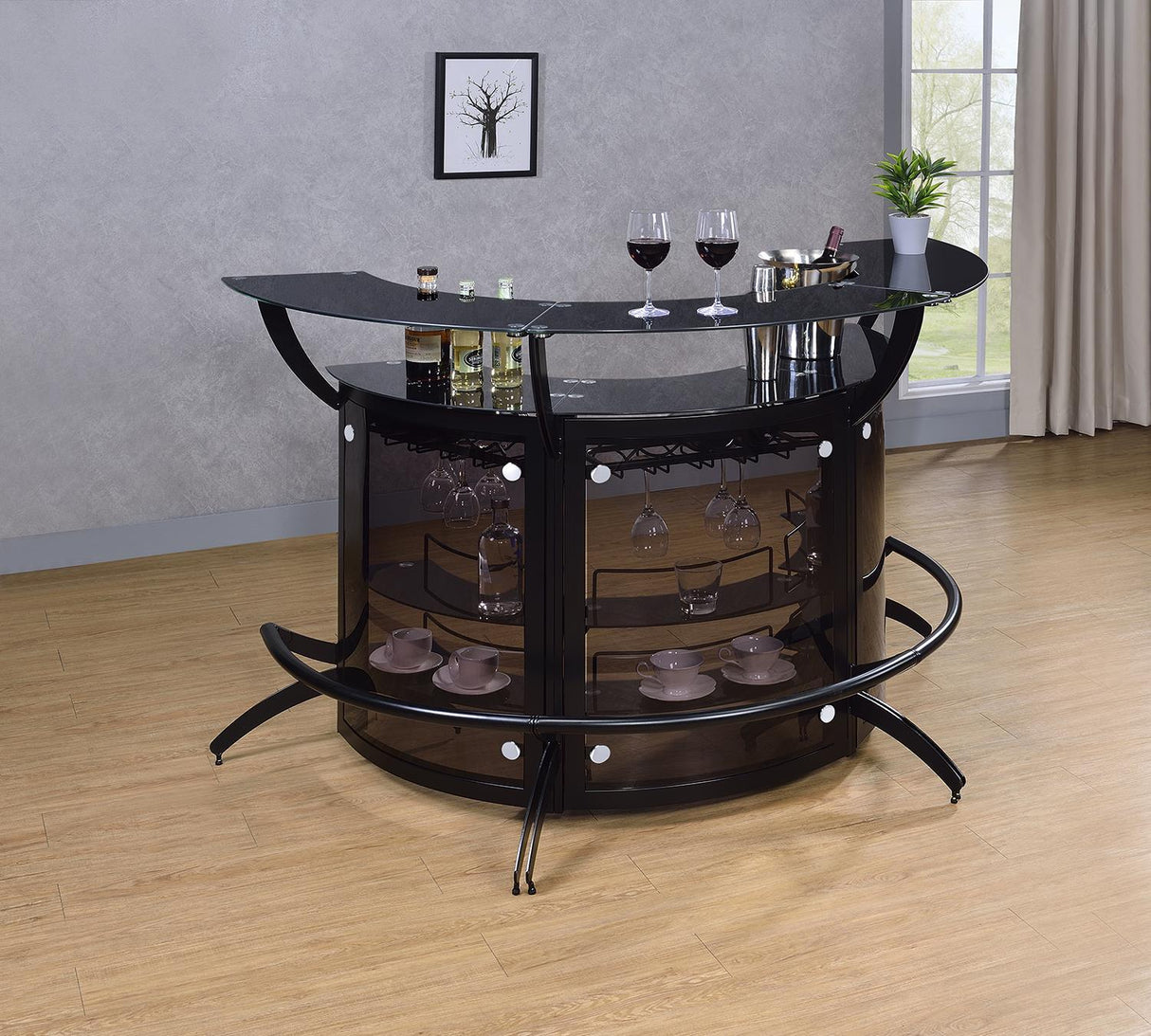 Dallas Smoke/Black Curved Bar Unit by Coaster at Eve Furniture