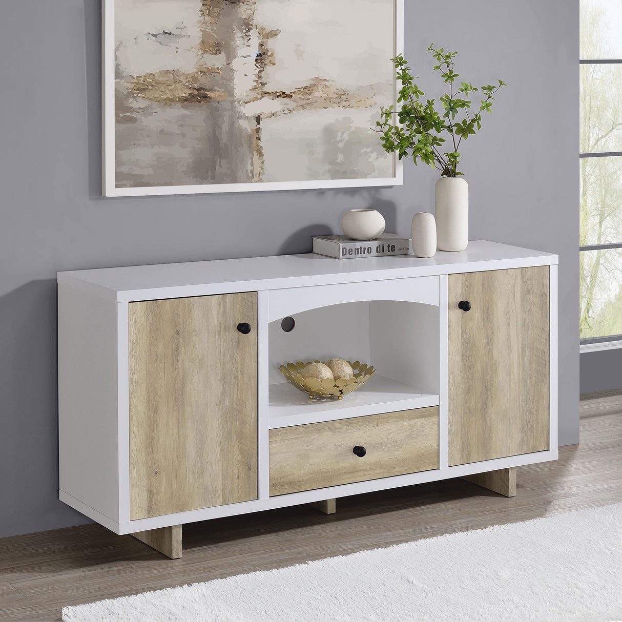 Dalton White and Distressed Pine 2-Door Storage Credenza by Coaster at Eve Furniture