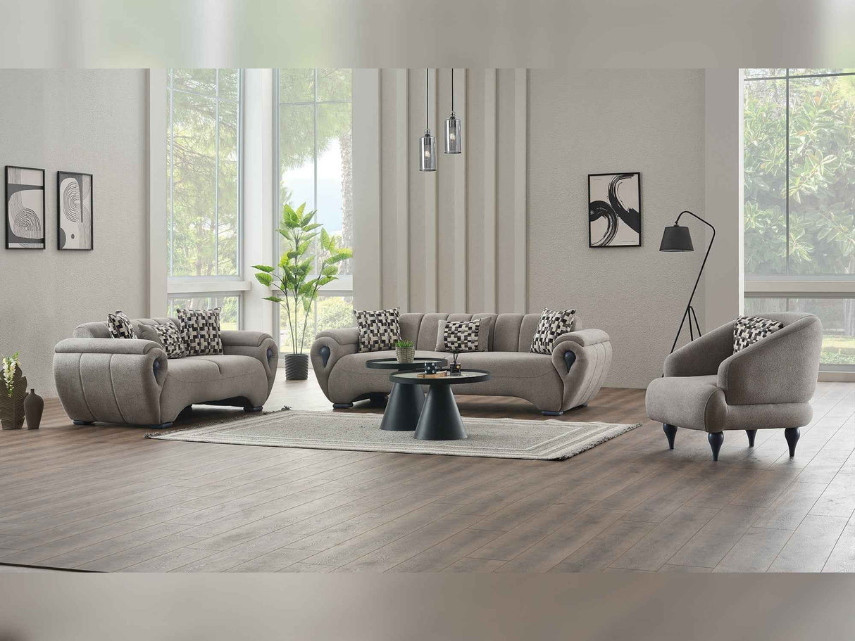 Damla 3-pieces (Sofa & Loveseat & Chair) Livingroom Set in Cream