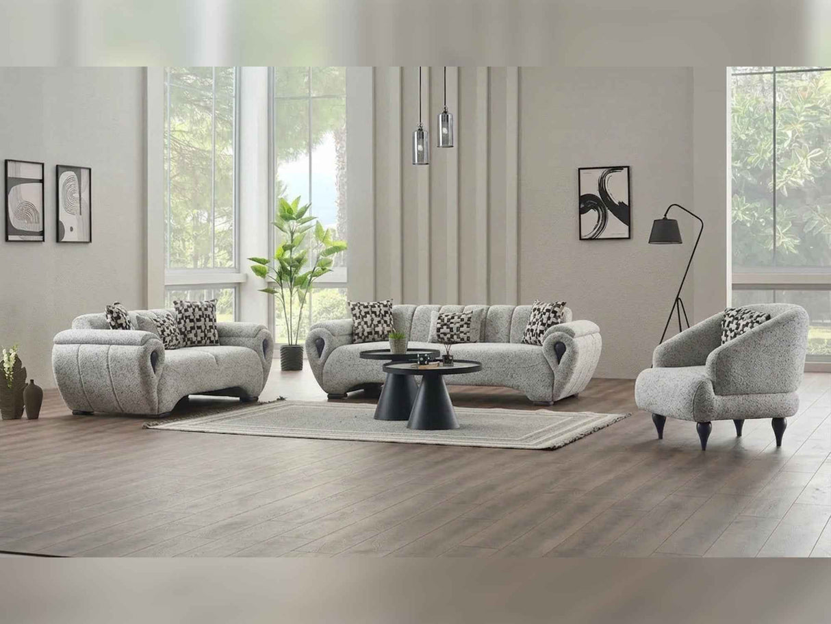 Damla Cream 3-Piece Living Room Set (Sofa & Loveseat & Chair)