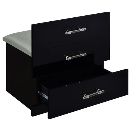 Danbury Black High Gloss 3-drawer Makeup Vanity & Stool Set by Coaster at Eve Furniture