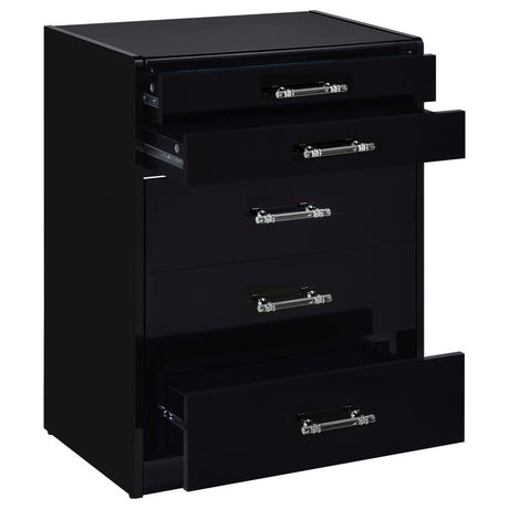 Danbury Black High Gloss 3-drawer Makeup Vanity & Stool Set by Coaster at Eve Furniture