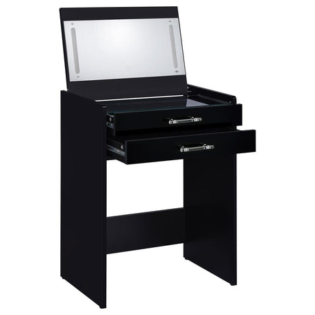 Danbury Black High Gloss 3-drawer Makeup Vanity & Stool Set by Coaster at Eve Furniture