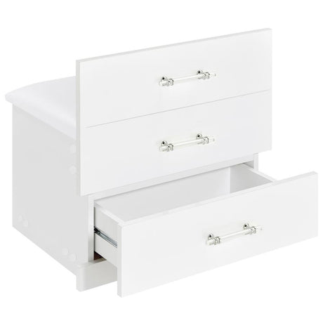 Danbury White High Gloss 3-drawer Makeup Vanity & Stool Set by Coaster at Eve Furniture