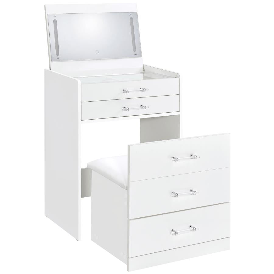 Danbury White High Gloss 3-drawer Makeup Vanity & Stool Set