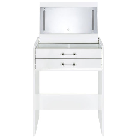Danbury White High Gloss 3-drawer Makeup Vanity & Stool Set by Coaster at Eve Furniture