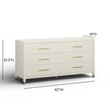 Dani 62" Cream Faux Shagreen 6-Drawer Dresser by TOV Furniture at Eve Furniture