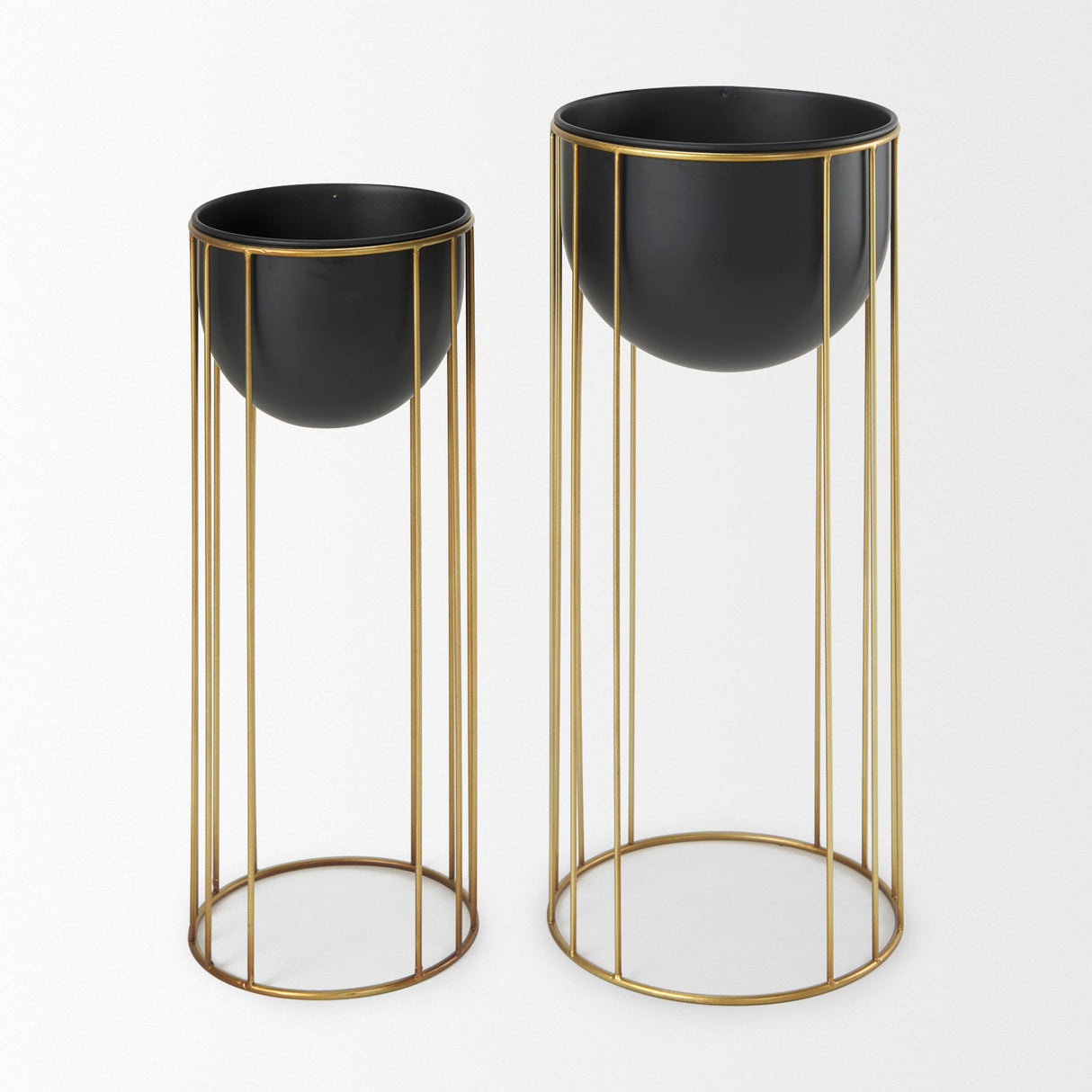 Danica Set of 2 Matte Black Metal Plant Stands by Mercana at Eve Furniture