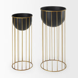 Danica Set of 2 Matte Black Metal Plant Stands by Mercana at Eve Furniture