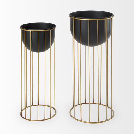 Danica Set of 2 Matte Black Metal Plant Stands by Mercana at Eve Furniture