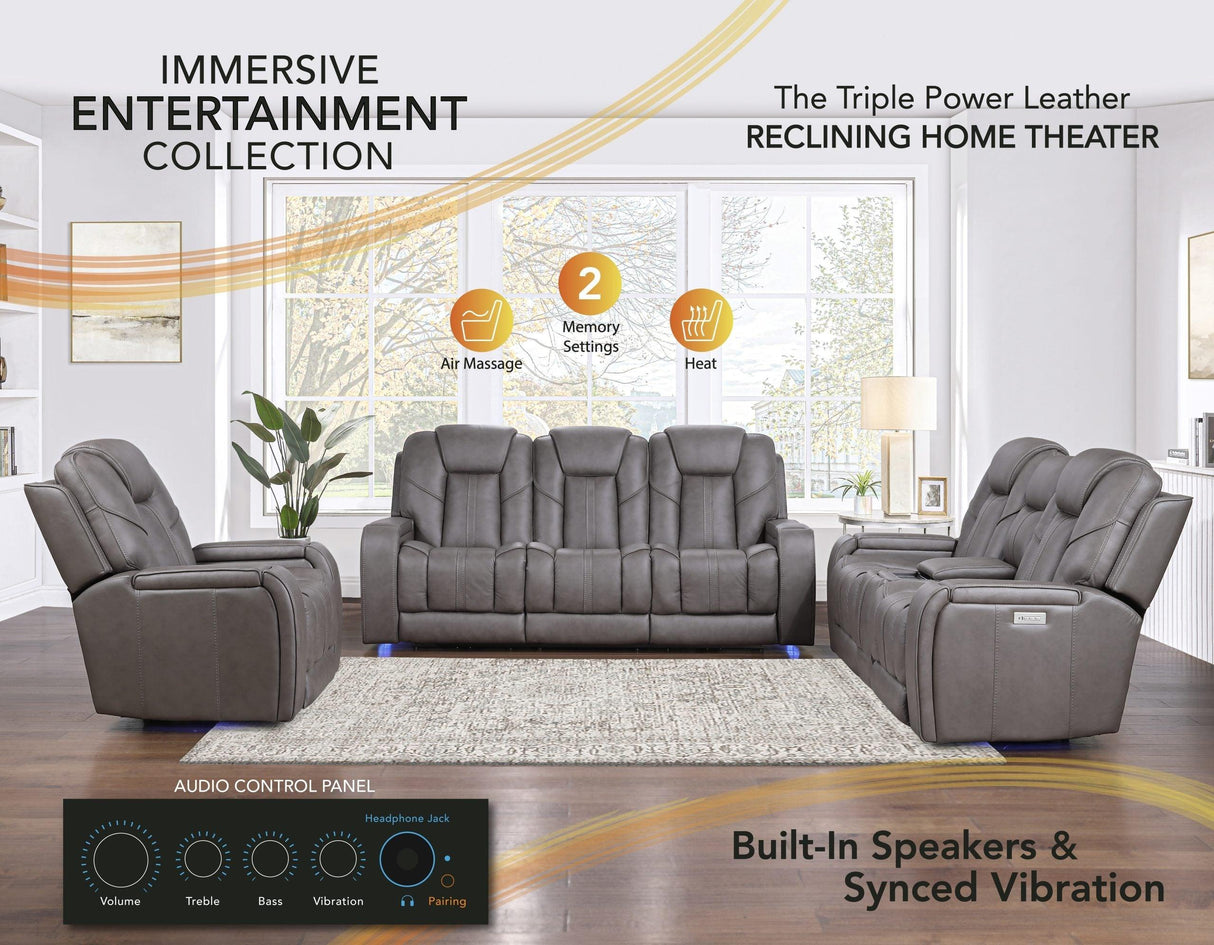 Daniel 3-Piece Triple Power Leather Manual Reclining Set by Steve Silver at Eve Furniture