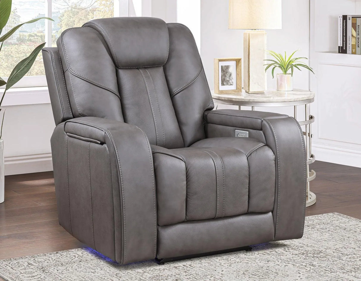 Daniel Triple Power Home Theater Leather Recliner with Built-in Speakers by Steve Silver at Eve Furniture