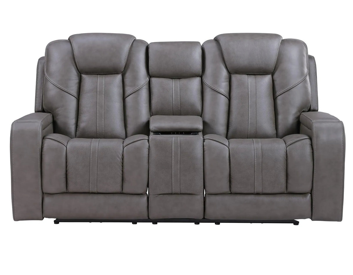Daniel Triple Power Home Theater Leather Reclining Console Loveseat, Built-in Speakers, Heat and Massage by Steve Silver at Eve Furniture