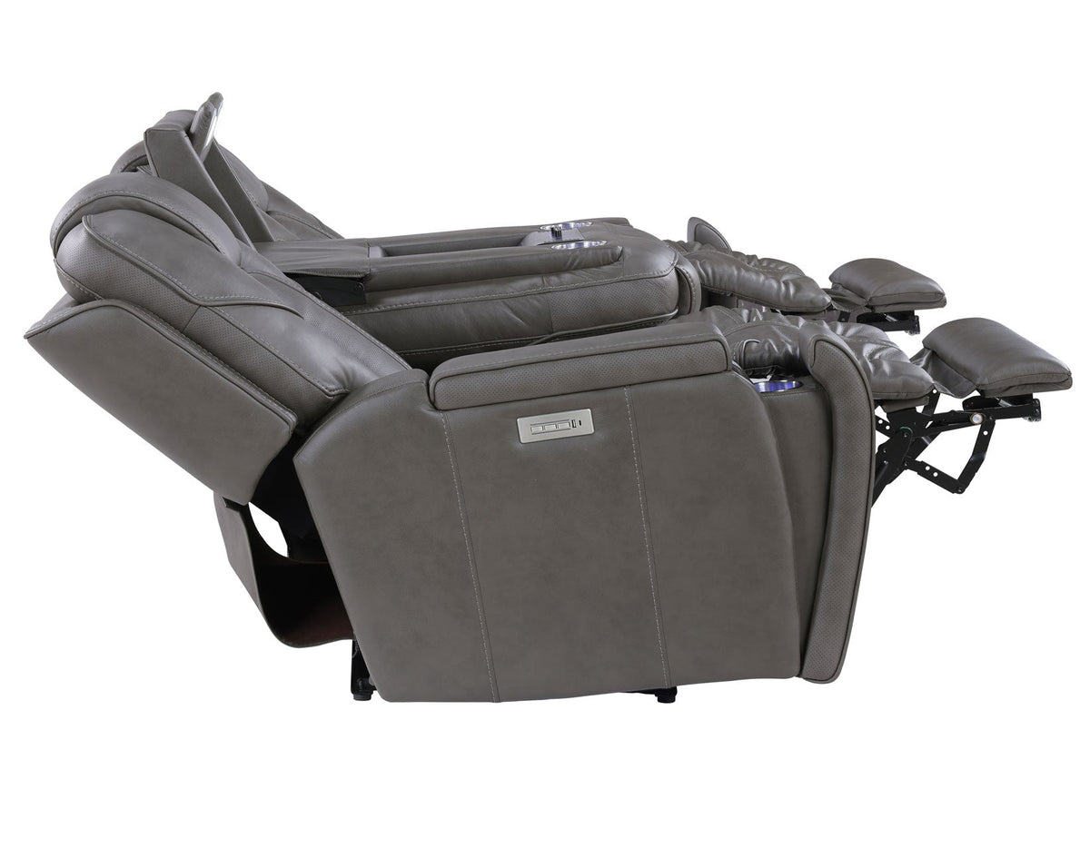 Daniel Triple Power Home Theater Leather Reclining Sofa with Drop-Down Control Console, Built-in Speakers & Vibration, Heat, and Massage by Steve Silver at Eve Furniture