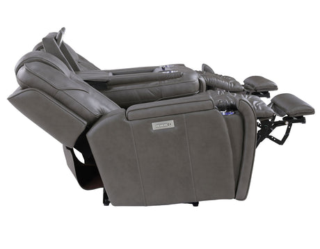 Daniel Triple Power Home Theater Leather Reclining Sofa with Drop-Down Control Console, Built-in Speakers & Vibration, Heat, and Massage by Steve Silver at Eve Furniture